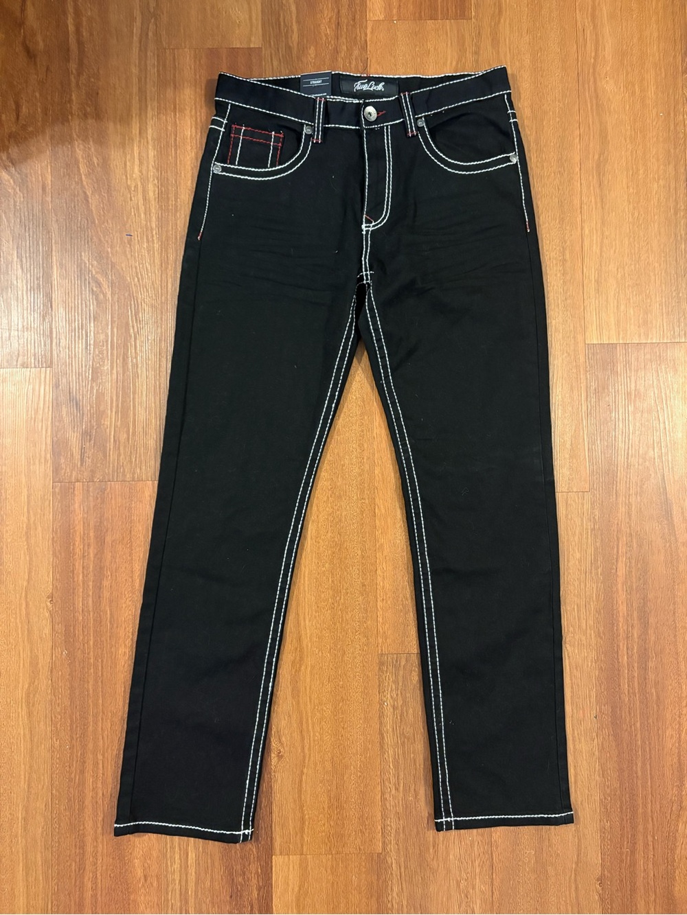 True Luck Jeans Women’s 32 Black Straight Leg Contrast Stitch‎ NWT